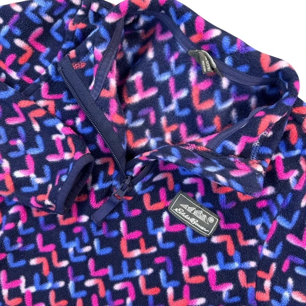 Eddie Bauer Big Girls Fleece 1/4 Zip Mock Neck Pullover S (7/8) Geometric Print